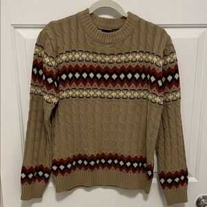 Vintage AMATI sweater Men Medium Cableknit Dad Grandpa Tan Black Maroon Crew